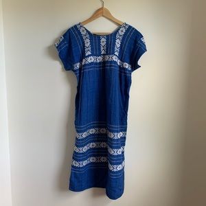 Blue Peasant dress, Mexican-style embroidery.